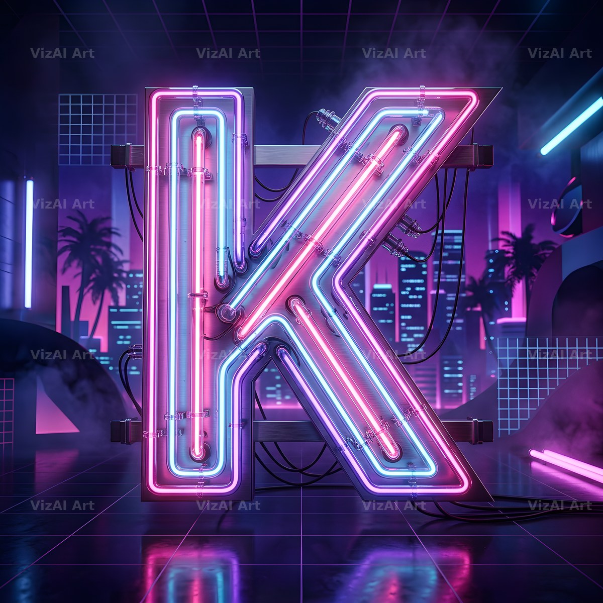 Neon Outline Glow alphabet letter K