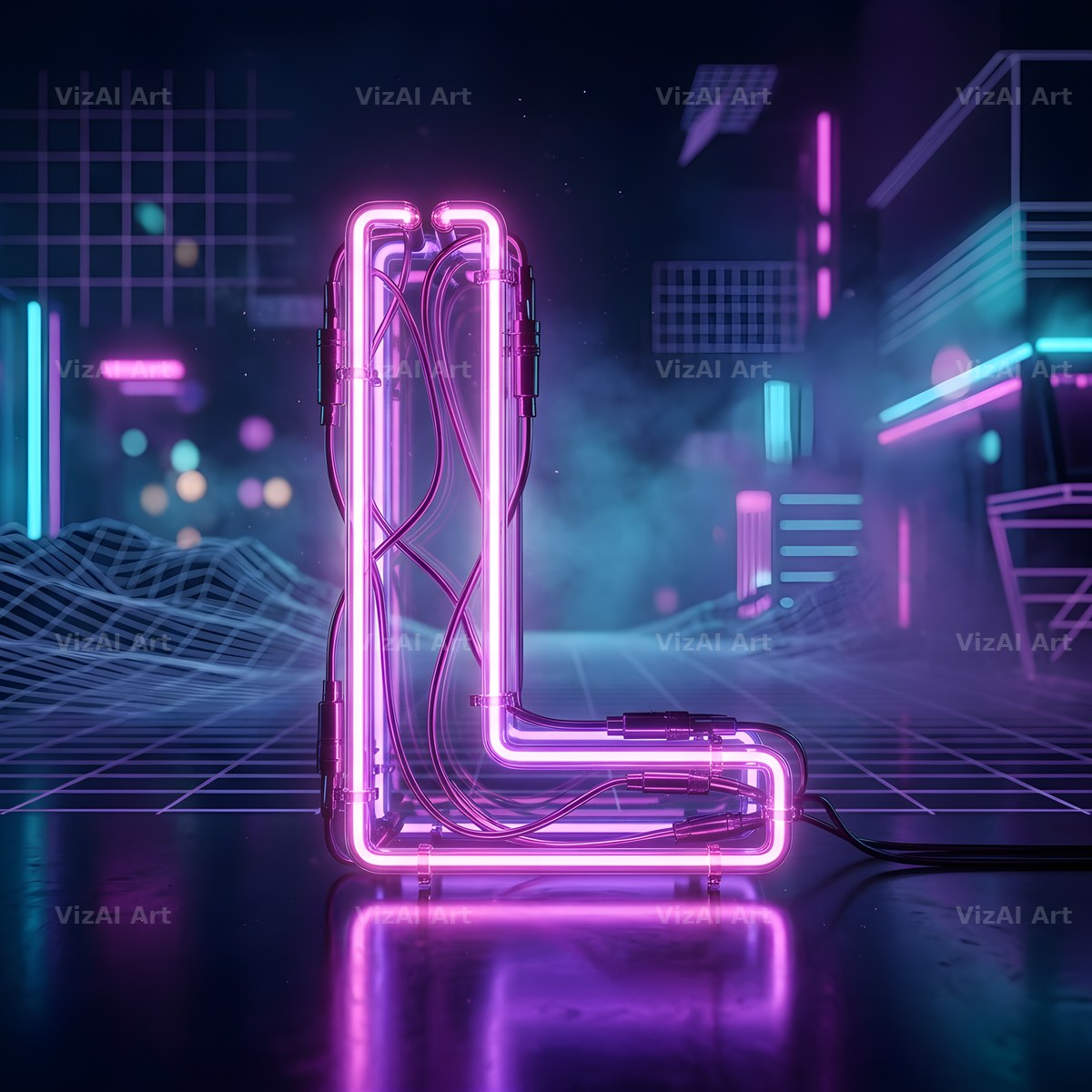 Neon Outline Glow alphabet letter L