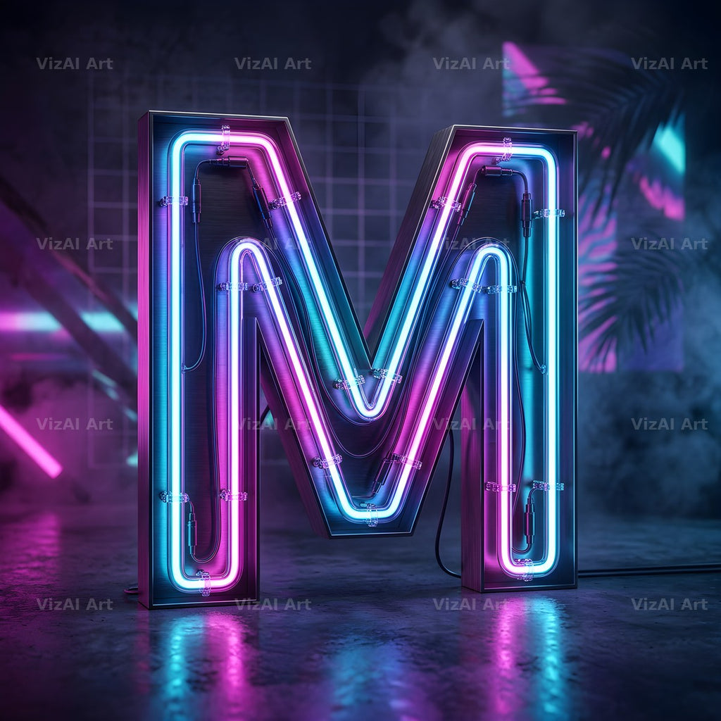 Neon Outline Glow alphabet letter M