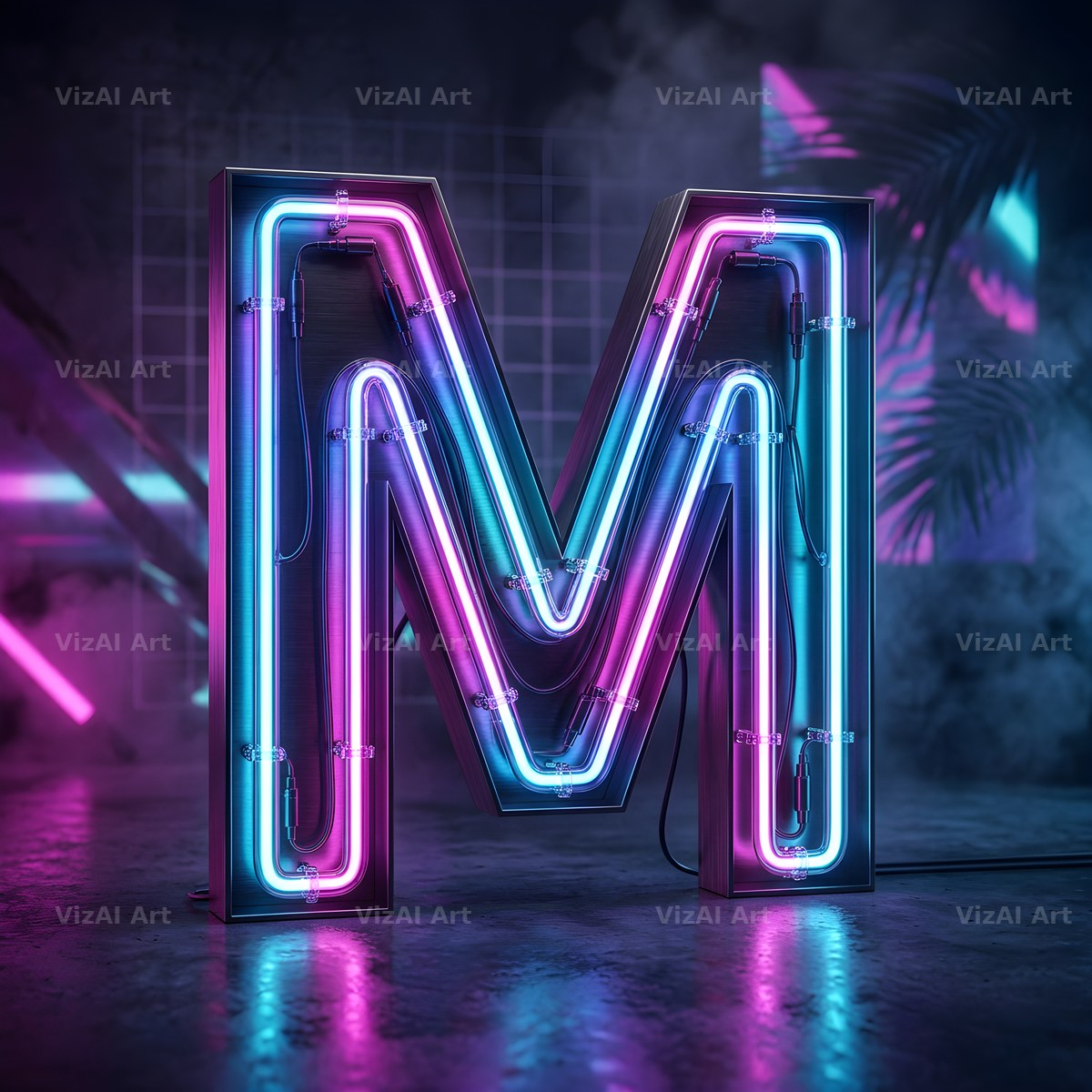Neon Outline Glow alphabet letter M
