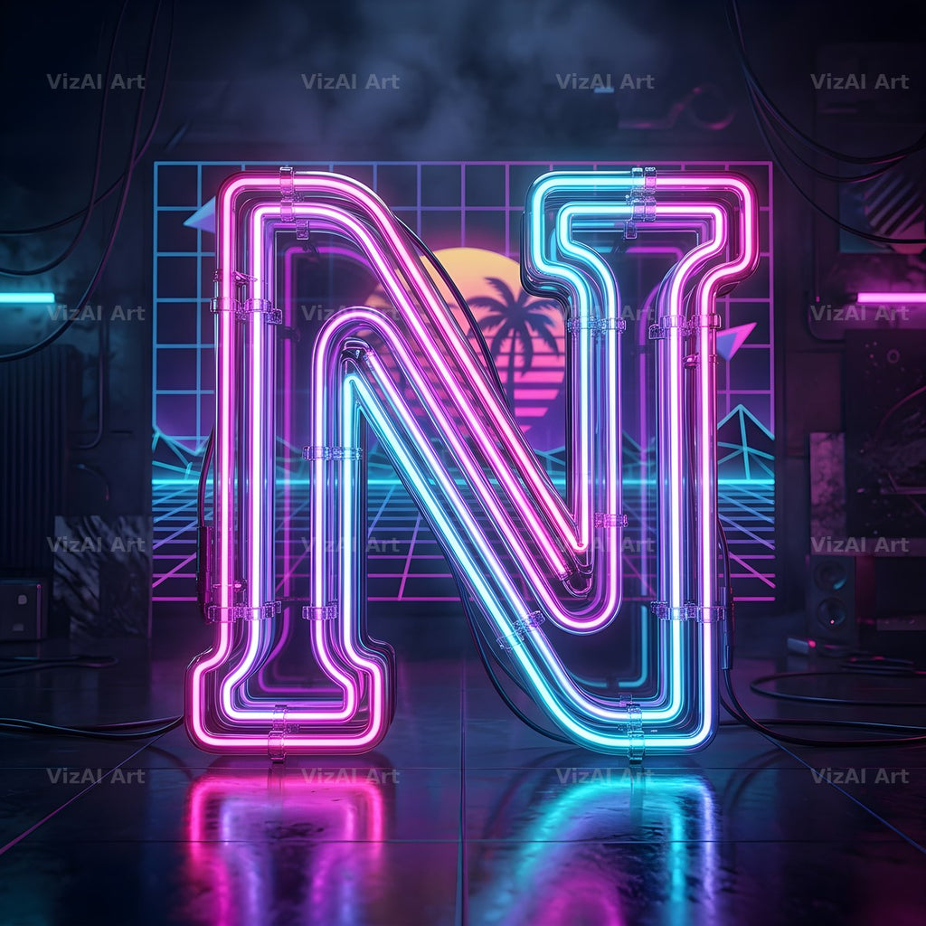 Neon Outline Glow alphabet letter N