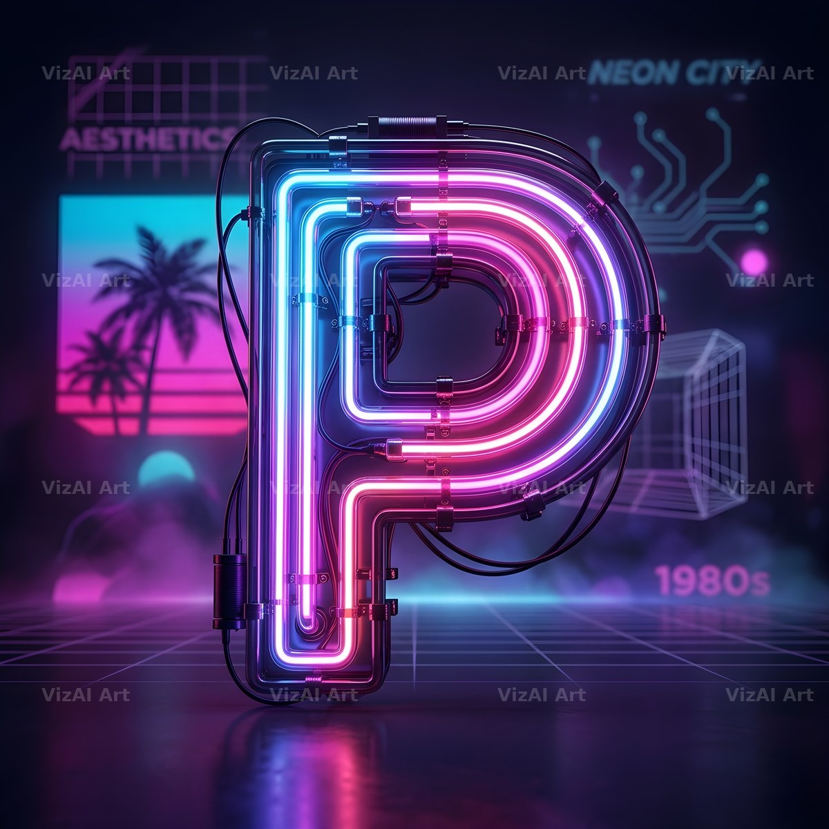 Neon Outline Glow alphabet letter P