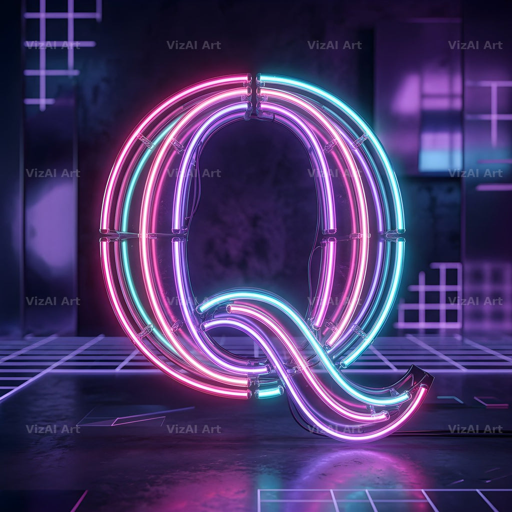 Neon Outline Glow alphabet letter Q