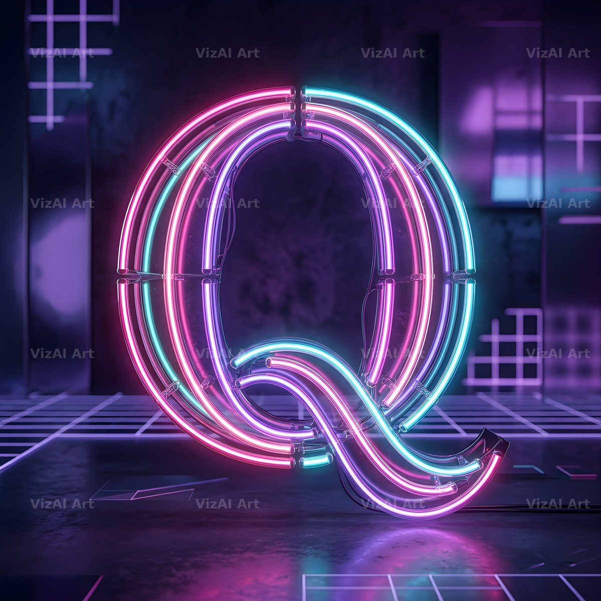 Neon Outline Glow alphabet letter Q
