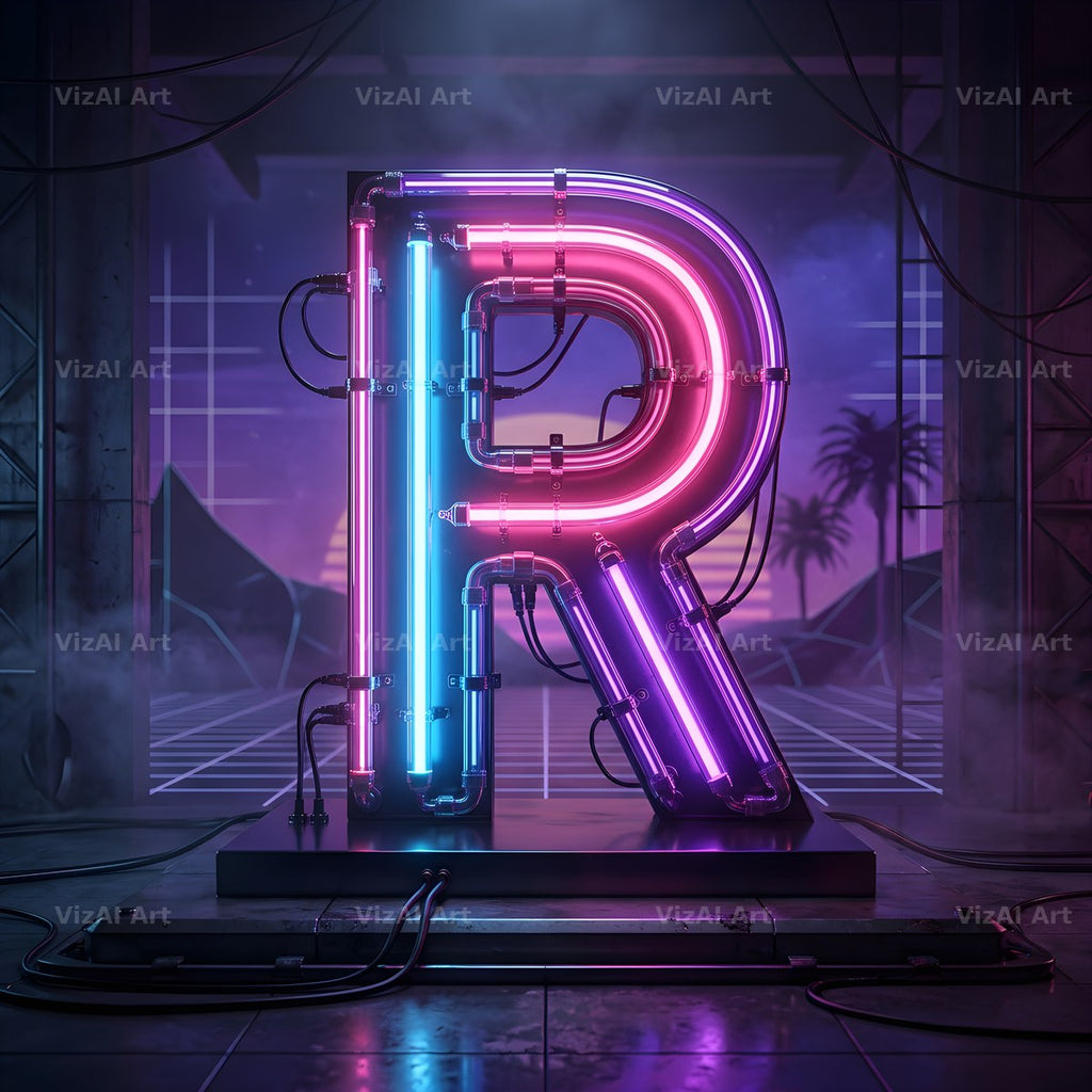 Neon Outline Glow alphabet letter R