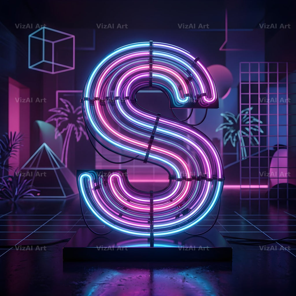 Neon Outline Glow alphabet letter S