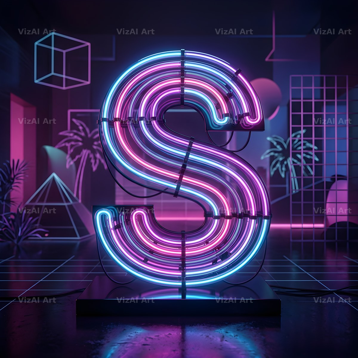 Neon Outline Glow alphabet letter S