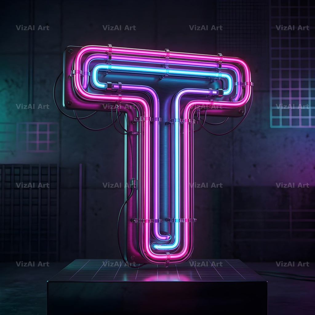Neon Outline Glow alphabet letter T