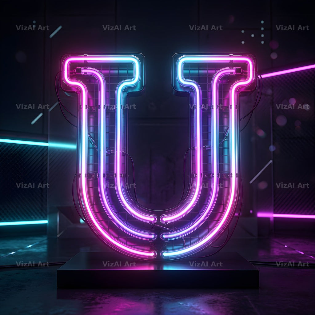 Neon Outline Glow alphabet letter U