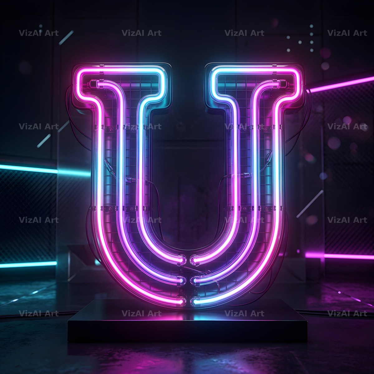 Neon Outline Glow alphabet letter U