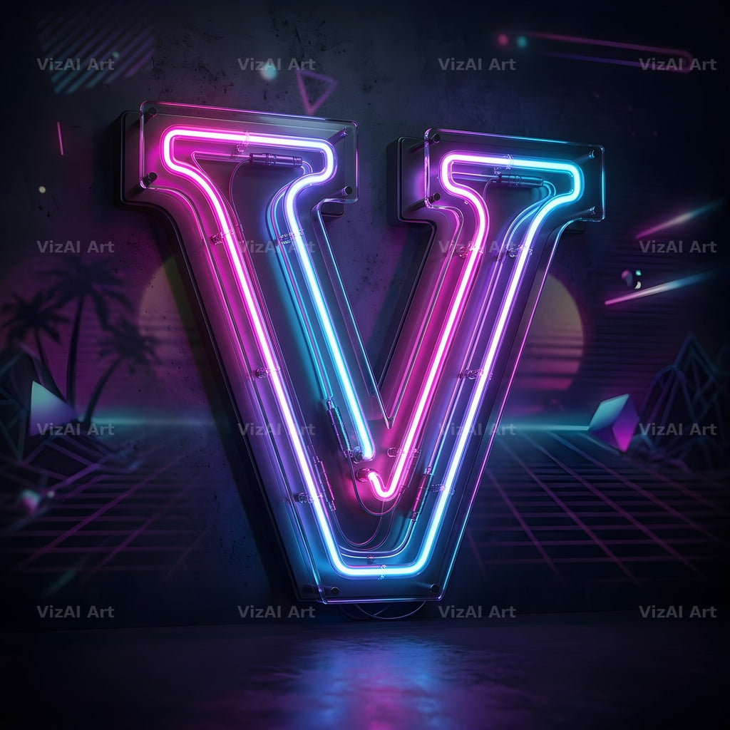 Neon Outline Glow alphabet letter V