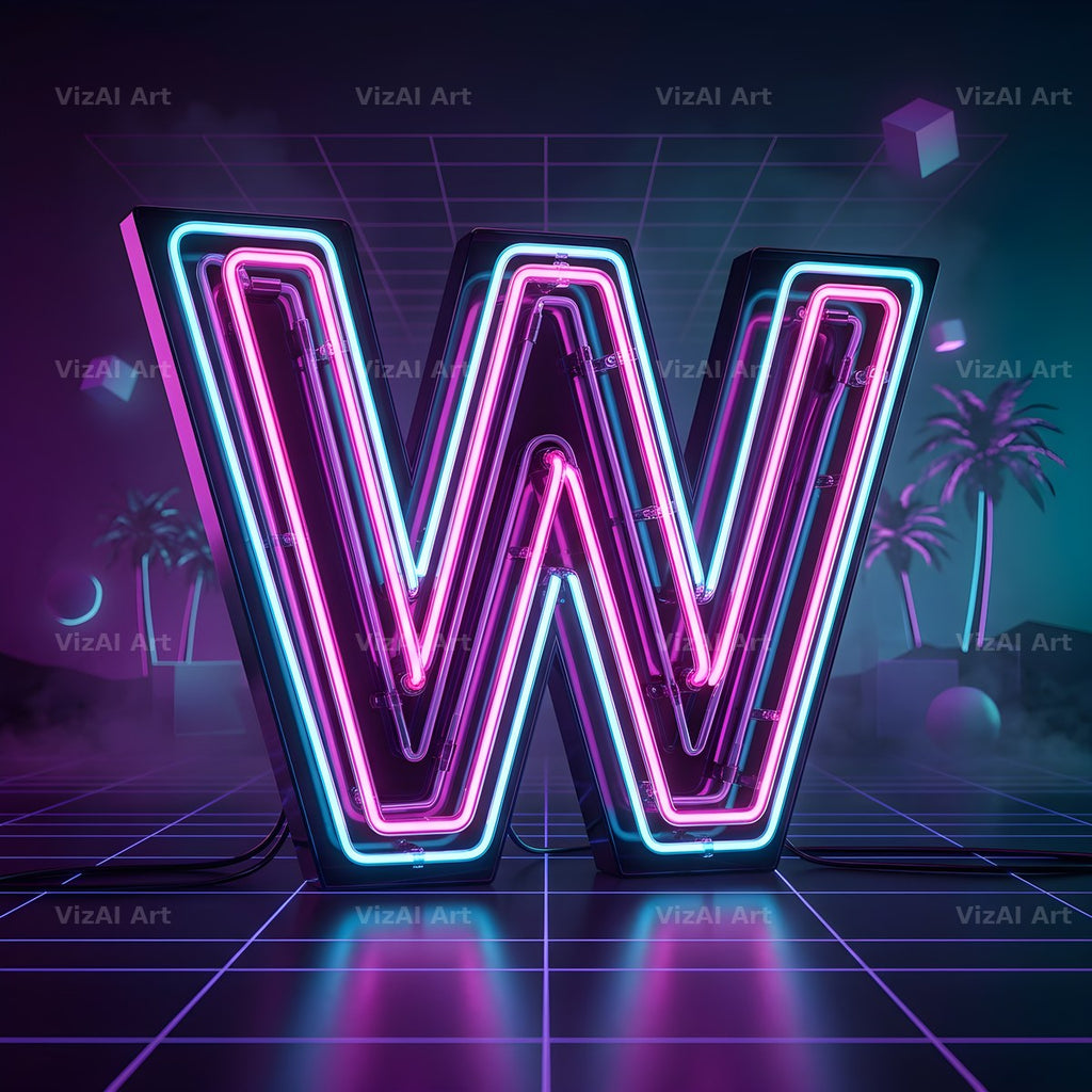 Neon Outline Glow alphabet letter W