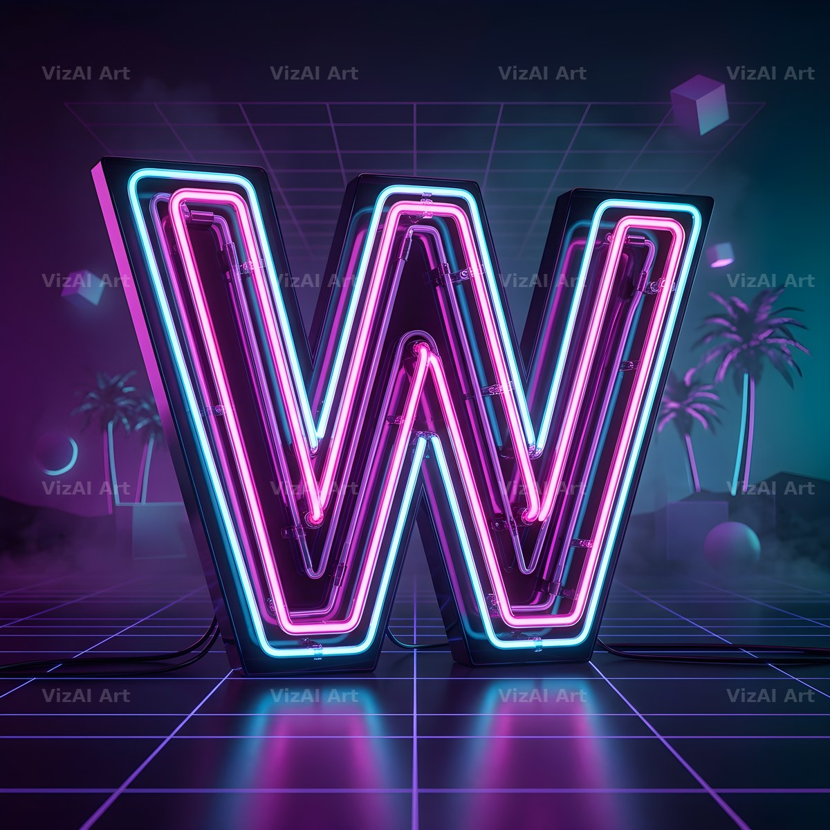 Neon Outline Glow alphabet letter W