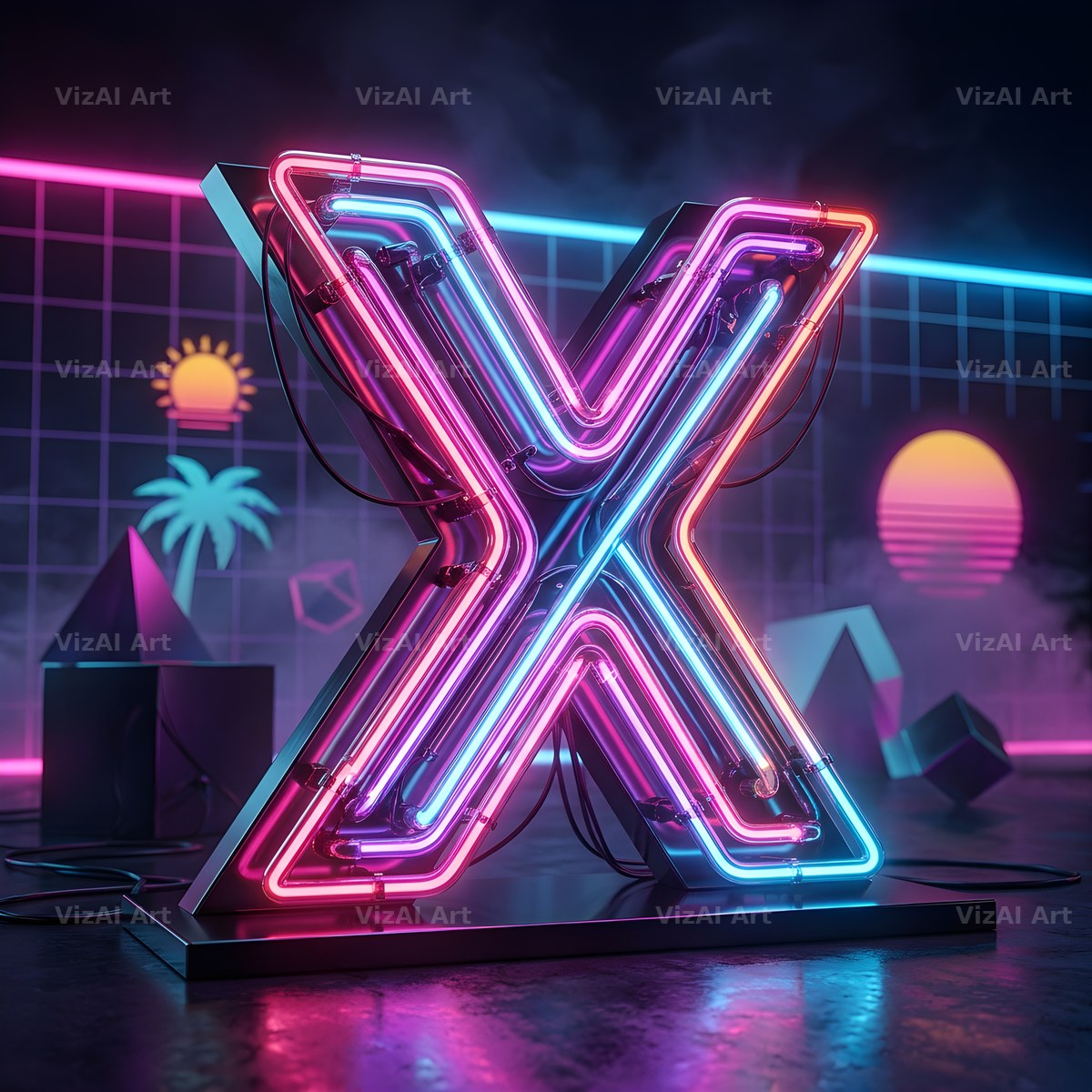 Neon Outline Glow alphabet letter X