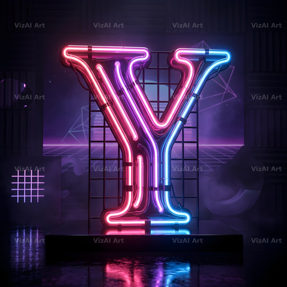 Neon Outline Glow alphabet letter Y