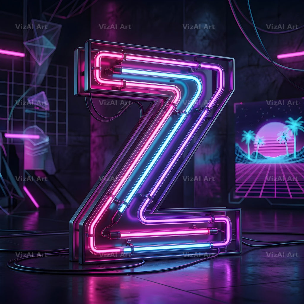 Neon Outline Glow alphabet letter Z