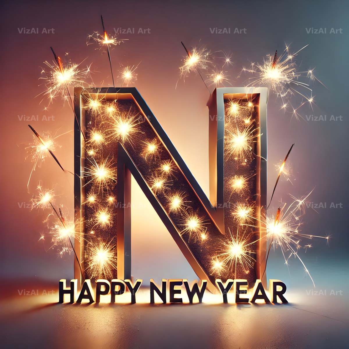 New Year Sparkle alphabet letter N
