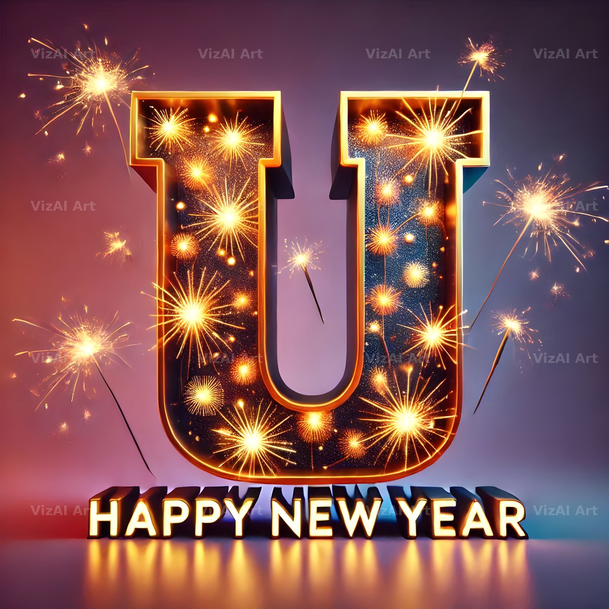 New Year Sparkle alphabet letter U