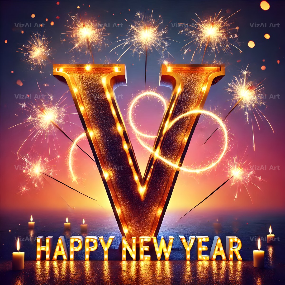 New Year Sparkle alphabet letter V
