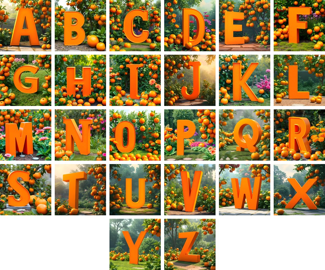 Orange Grove Tree alphabet — all 26 letters