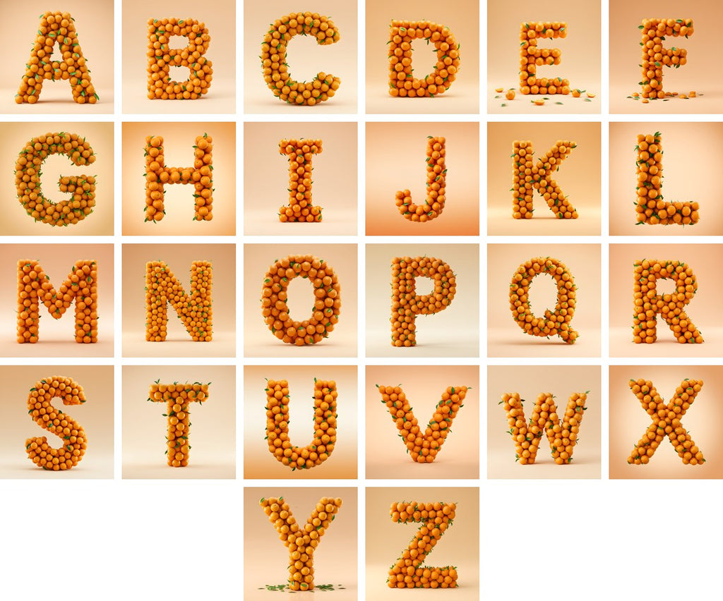 Orange Harvest alphabet — all 26 letters