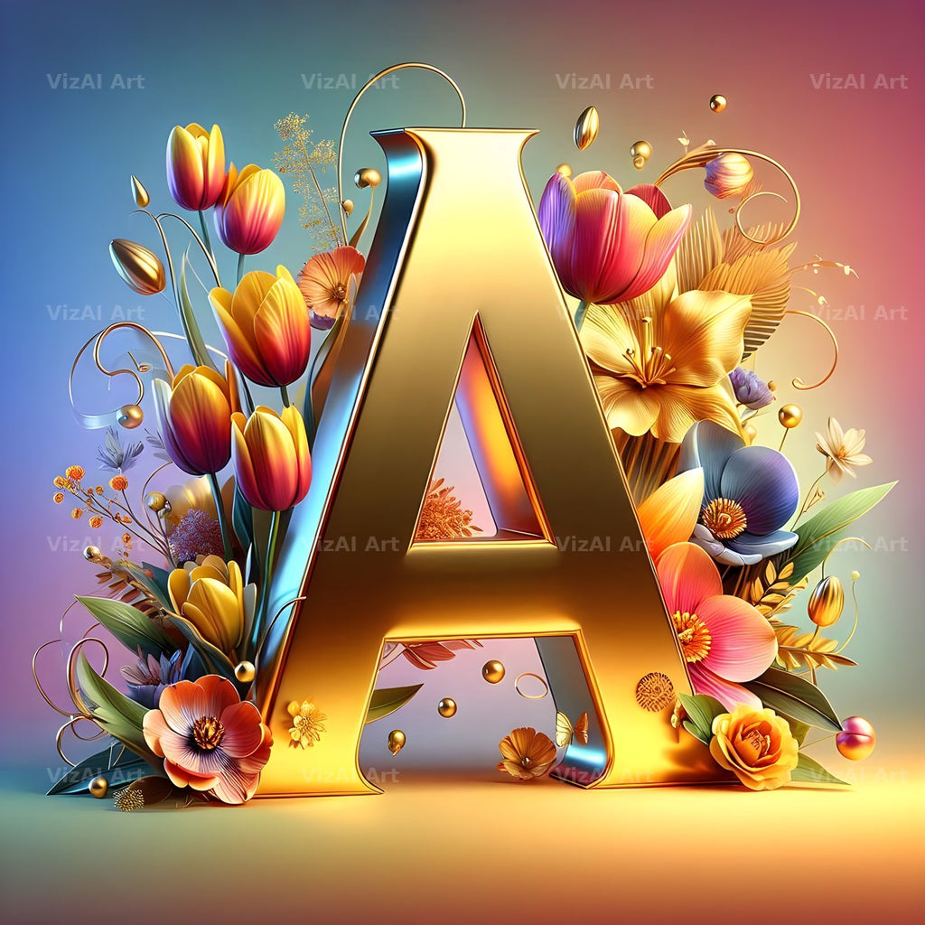 Gold Leaf Blossom alphabet letter A