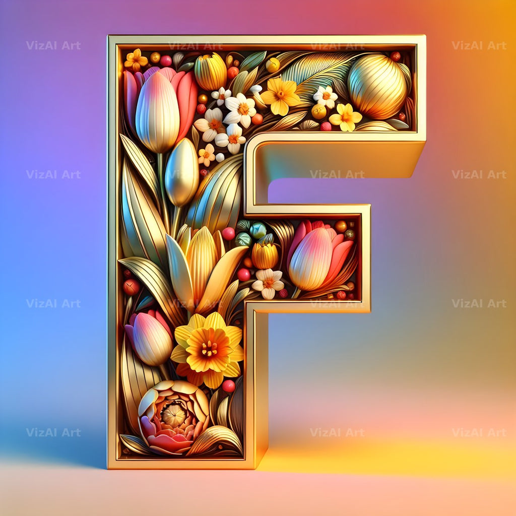 Gold Leaf Blossom alphabet letter F