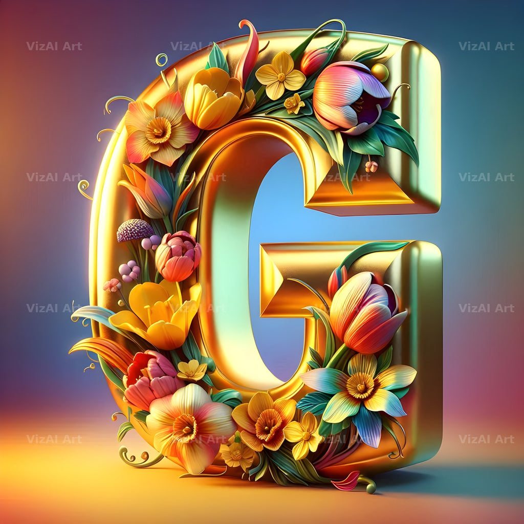 Gold Leaf Blossom alphabet letter G