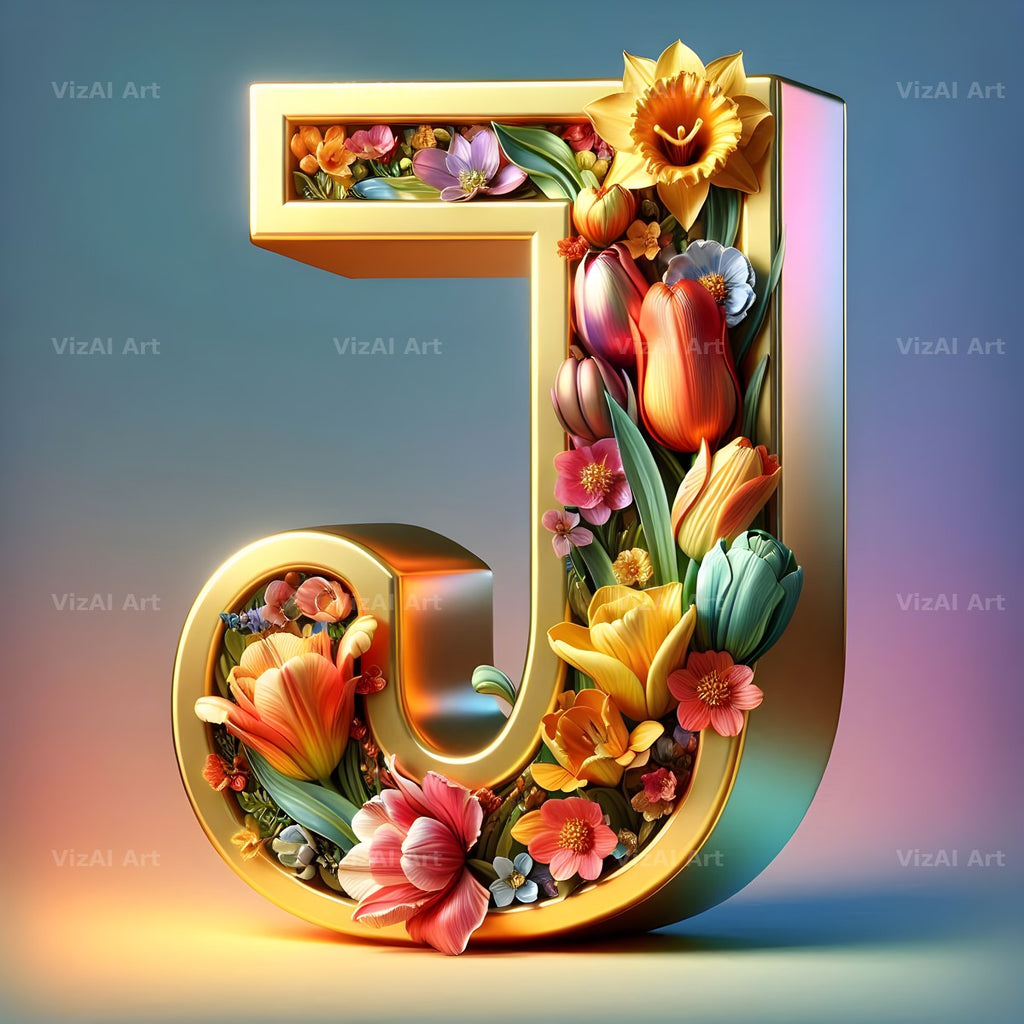 Gold Leaf Blossom alphabet letter J