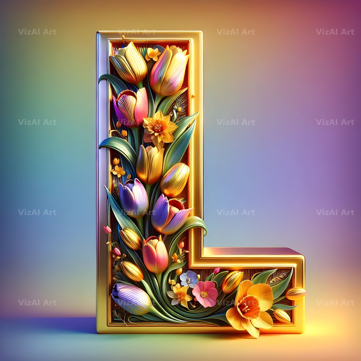 Gold Leaf Blossom alphabet letter L