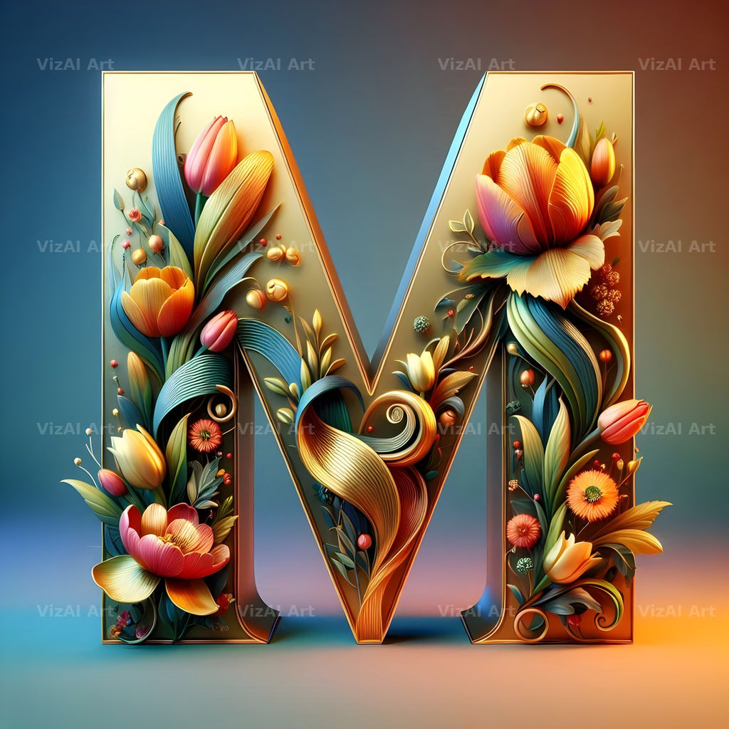 Gold Leaf Blossom alphabet letter M