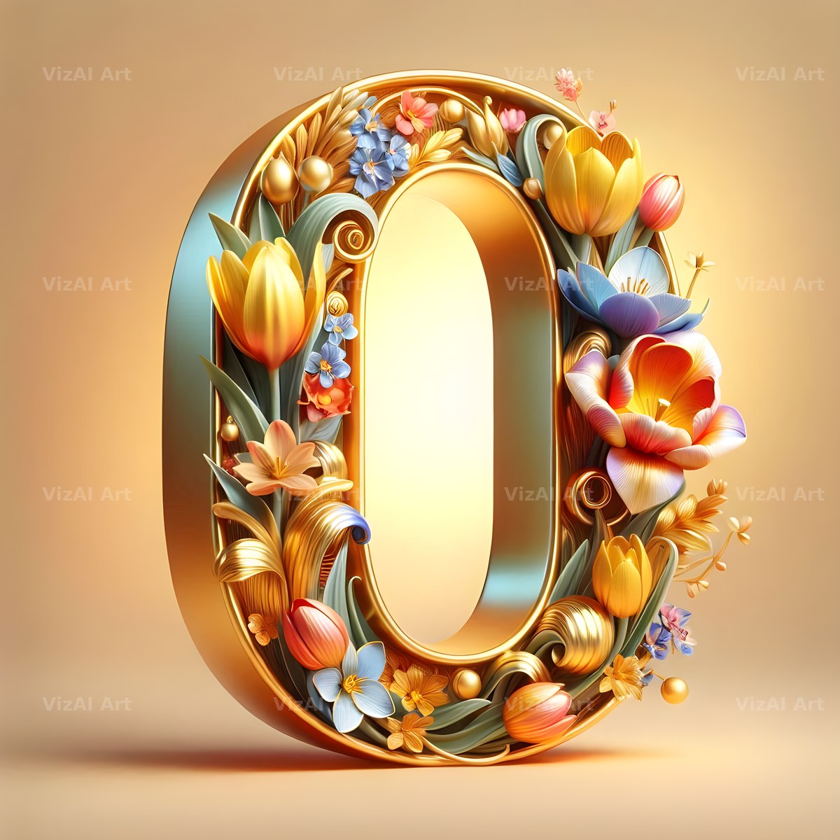 Gold Leaf Blossom alphabet letter O