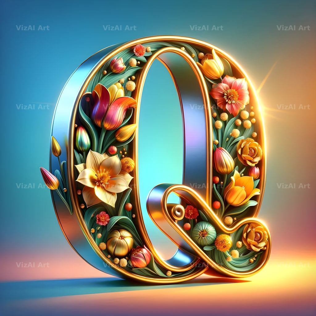 Gold Leaf Blossom alphabet letter Q