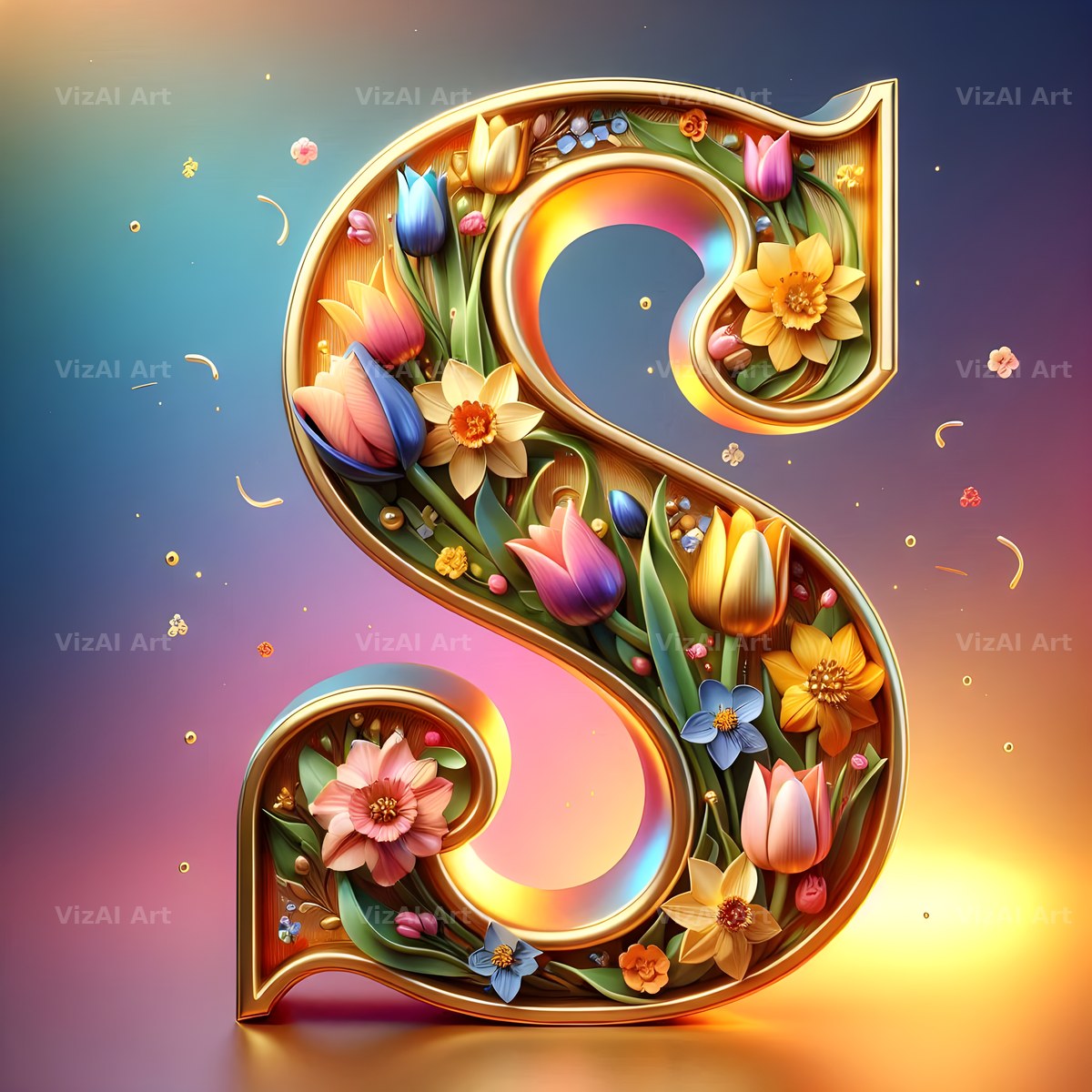 Gold Leaf Blossom alphabet letter S