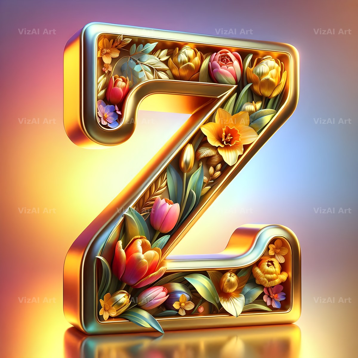 Gold Leaf Blossom alphabet letter Z