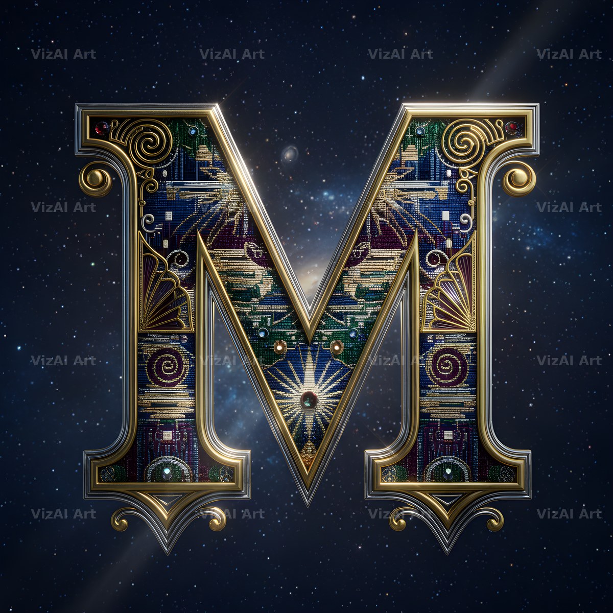 Constellation Night alphabet letter M