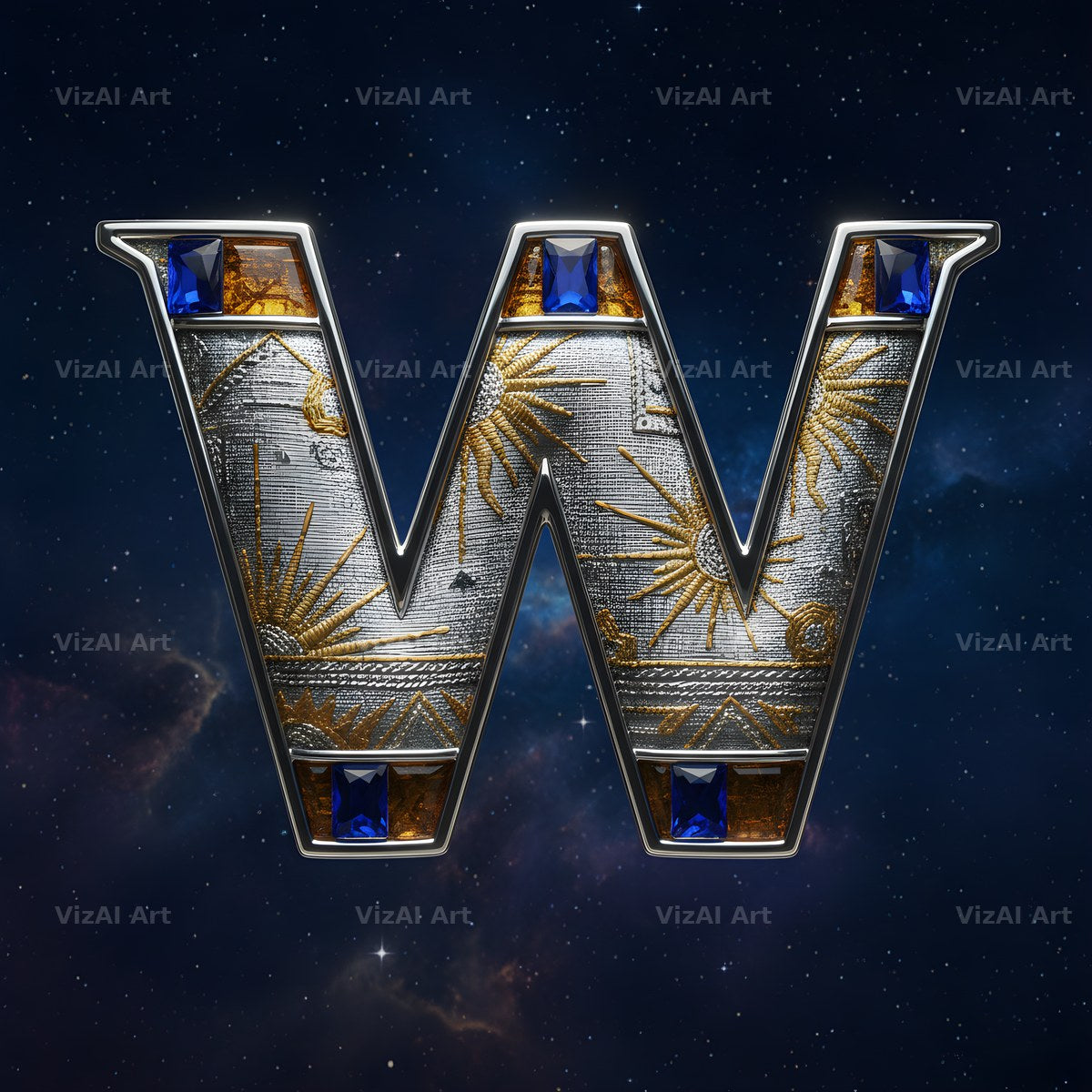 Constellation Night alphabet letter W