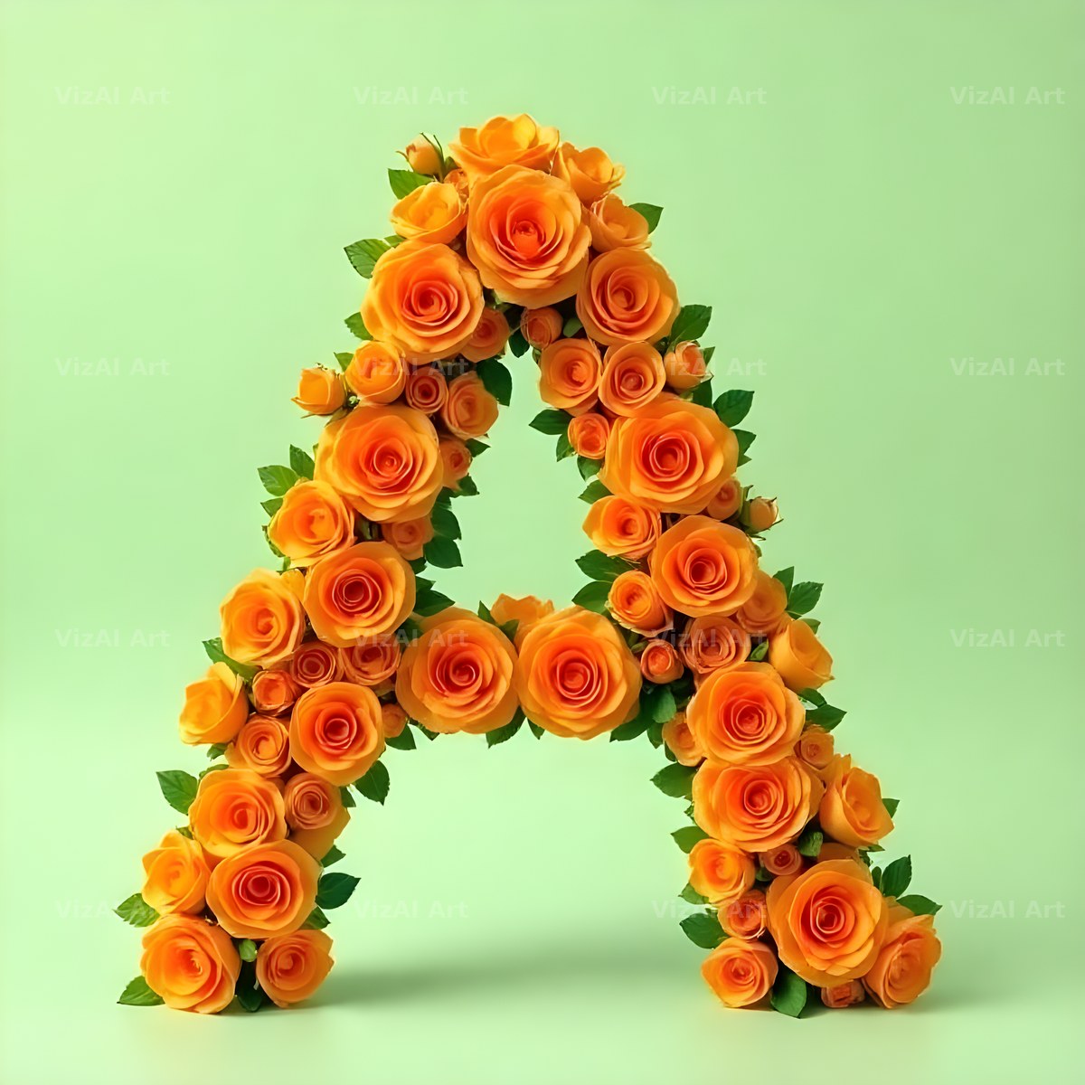 Orange Rose Bloom alphabet letter A