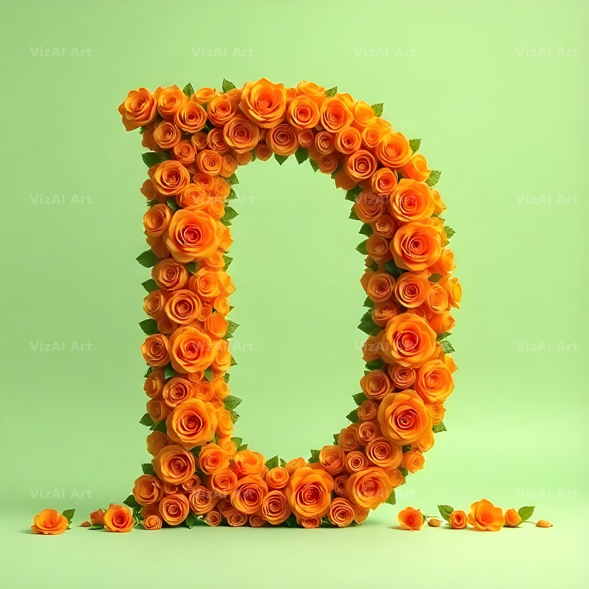 Orange Rose Bloom alphabet letter D