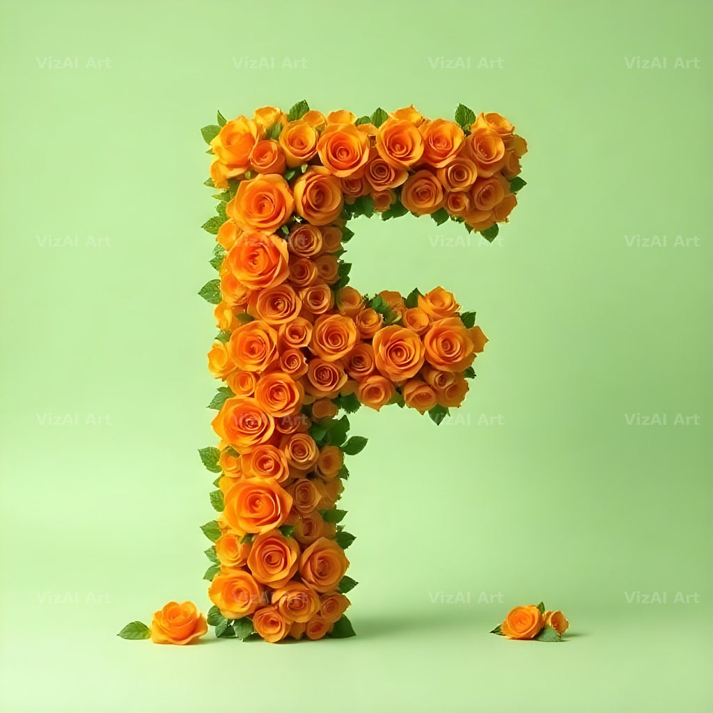 Orange Rose Bloom alphabet letter F