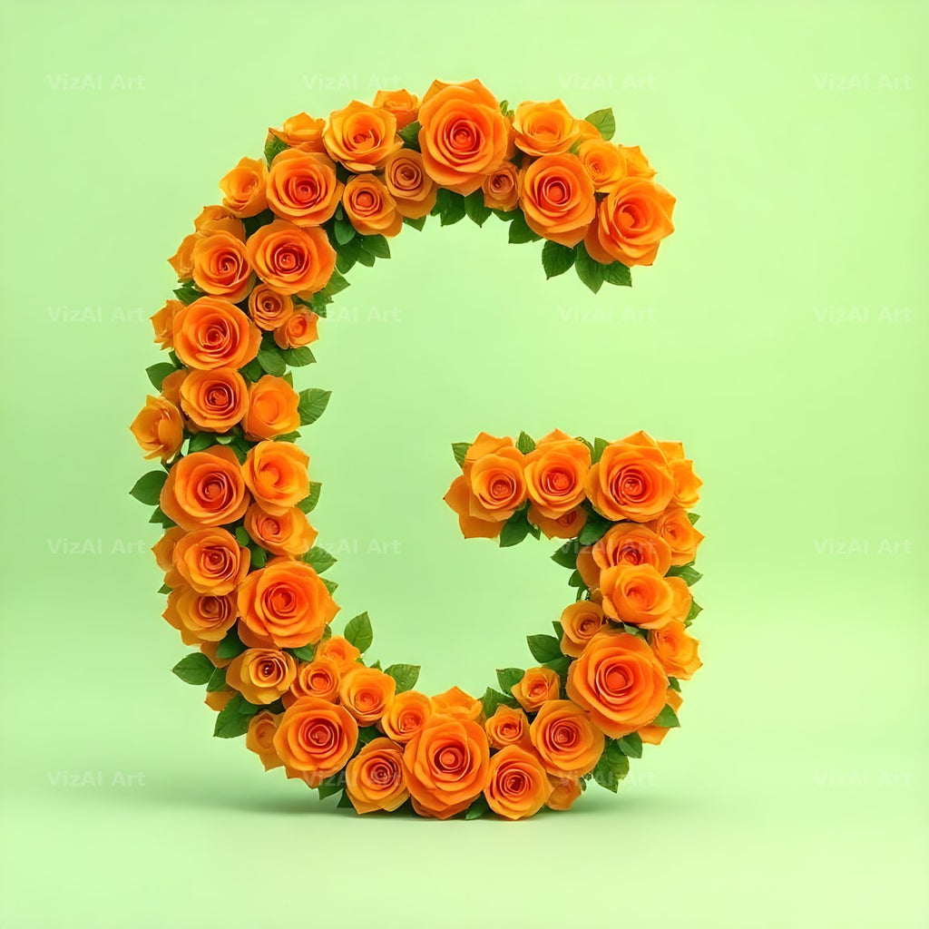 Orange Rose Bloom alphabet letter G