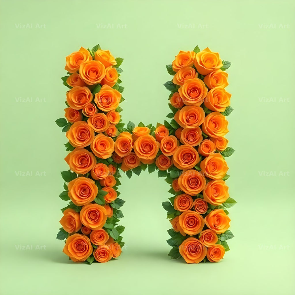 Orange Rose Bloom alphabet letter H