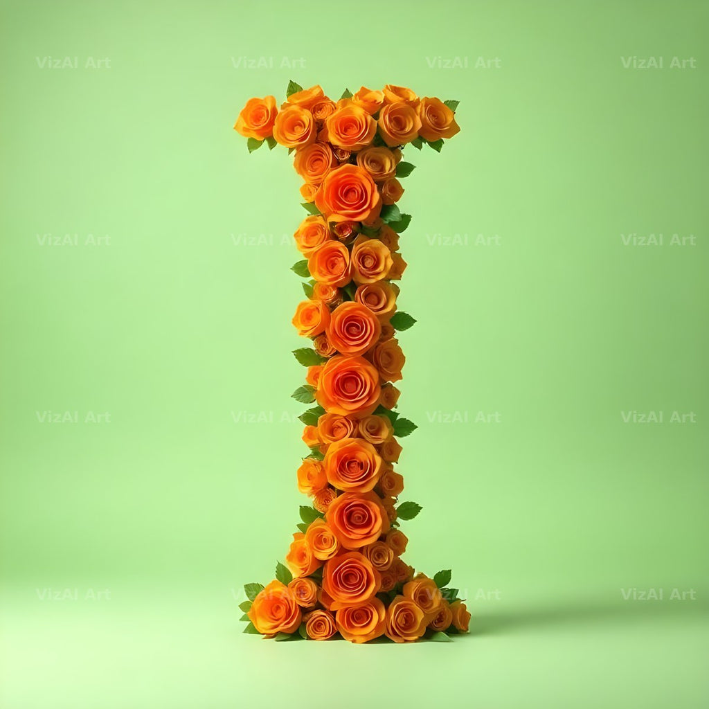 Orange Rose Bloom alphabet letter I