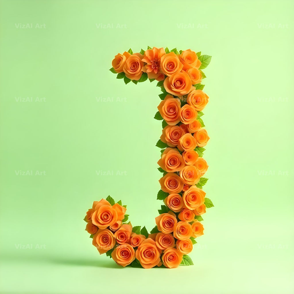 Orange Rose Bloom alphabet letter J
