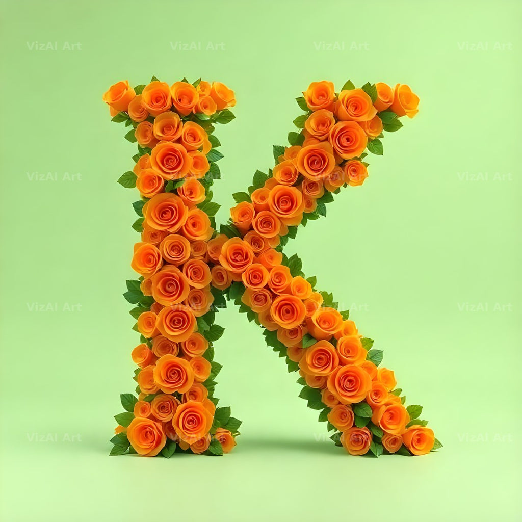 Orange Rose Bloom alphabet letter K