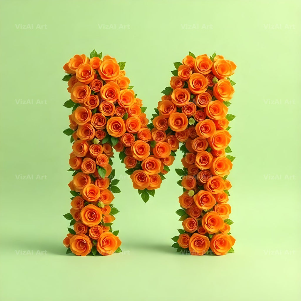 Orange Rose Bloom alphabet letter M