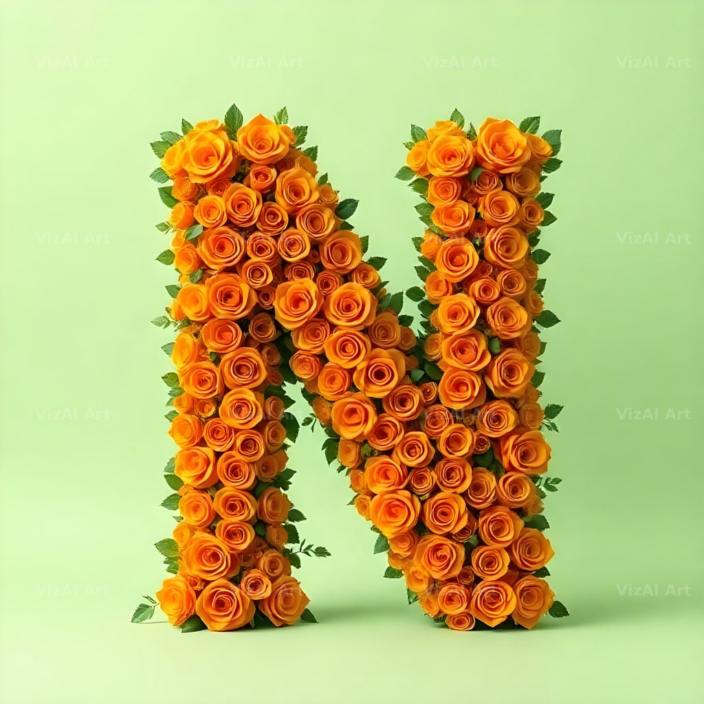 Orange Rose Bloom alphabet letter N