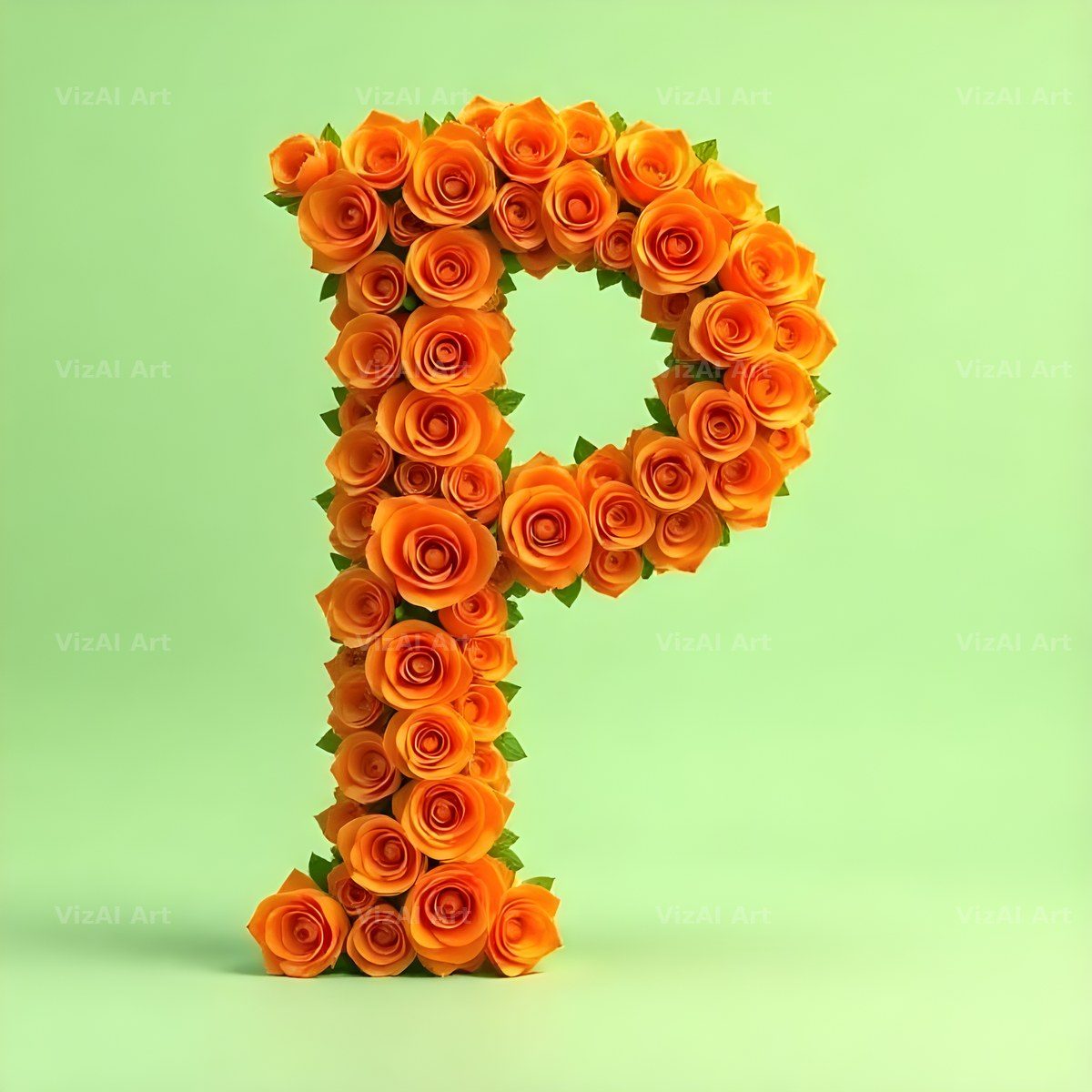 Orange Rose Bloom alphabet letter P