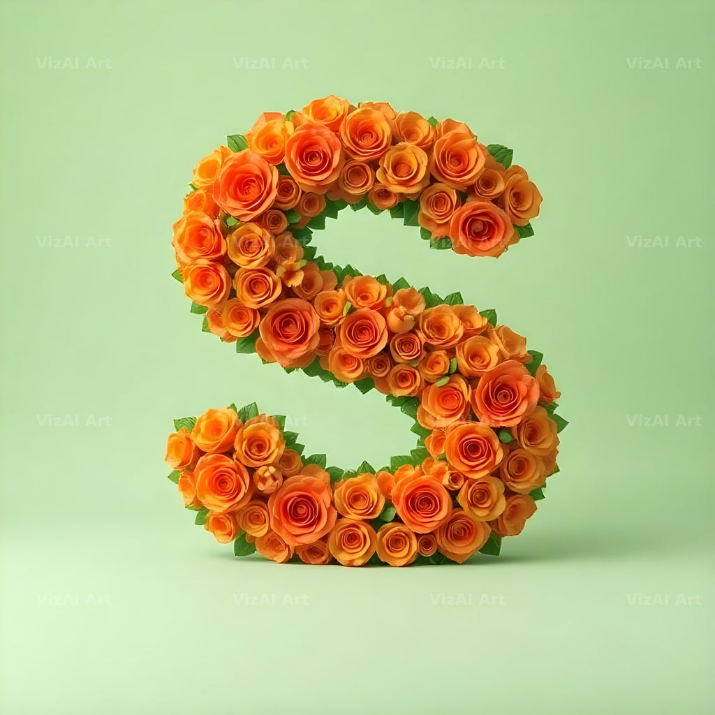 Orange Rose Bloom alphabet letter S