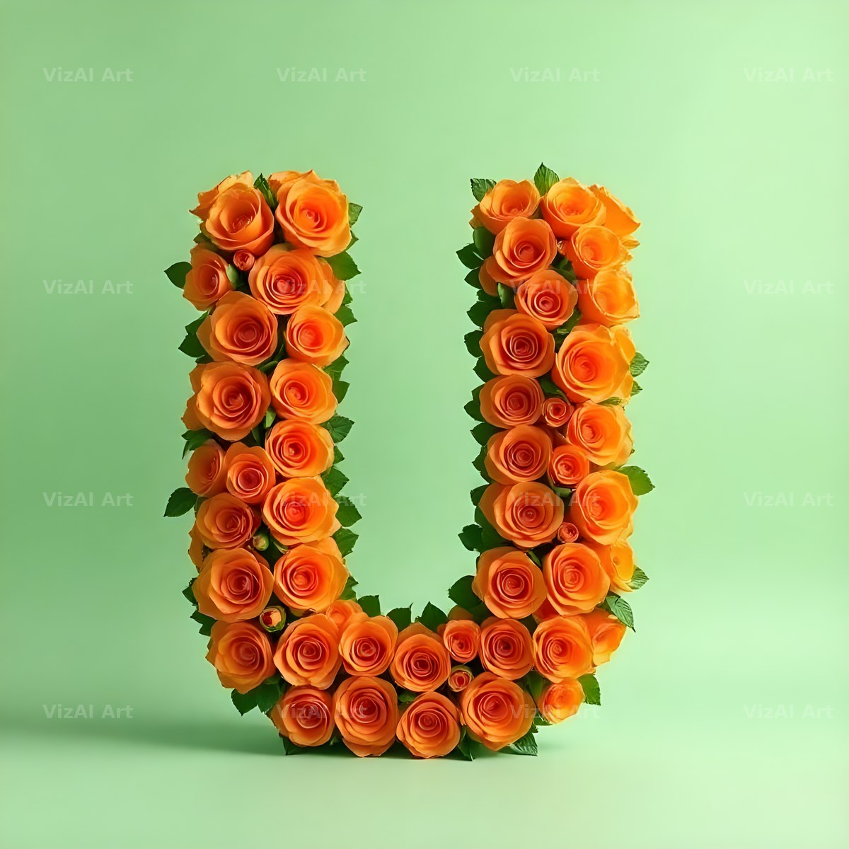 Orange Rose Bloom alphabet letter U